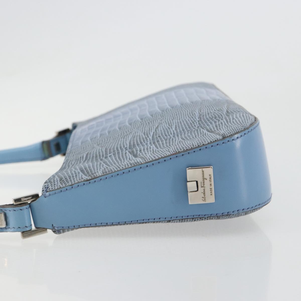 Salvatore Ferragamo Accessory Pouch Python Embossed Light Blue Auth 182999A