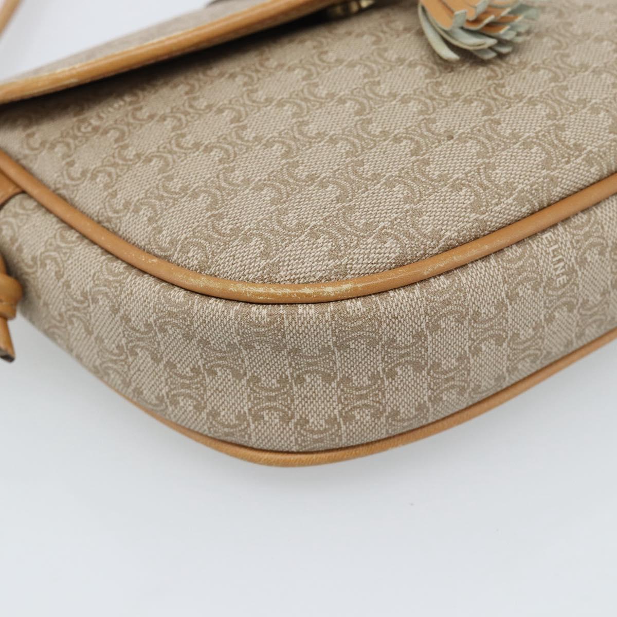CELINE Macadam Canvas Shoulder Bag PVC Beige Gold Auth 183000A