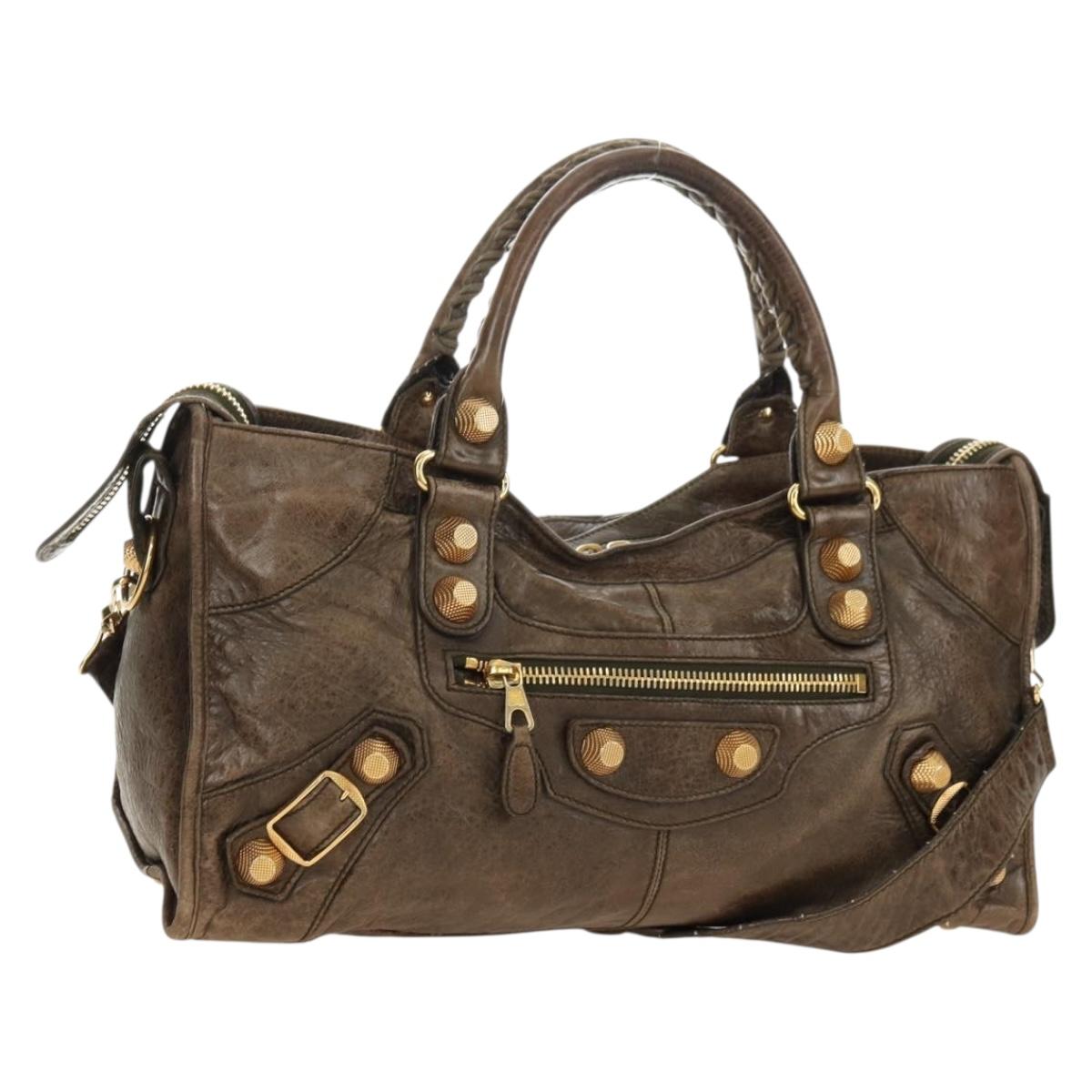 BALENCIAGA The Giant Part Time Bag Leather 2way Brown Gold 173082 Auth 183007M