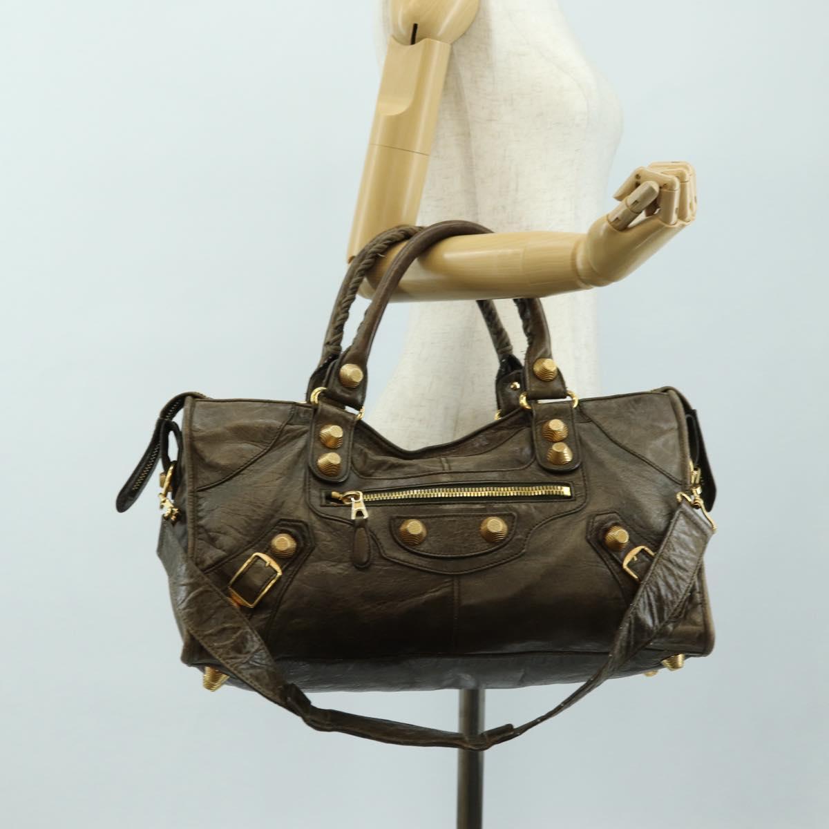 BALENCIAGA The Giant Part Time Bag Leather 2way Brown Gold 173082 Auth 183007M