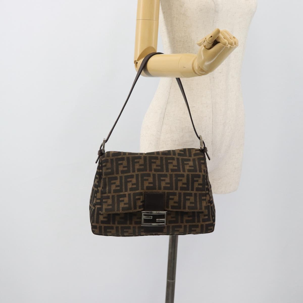 FENDI Zucca Canvas Mamma Baguette Shoulder Bag Black Brown Auth 183009M