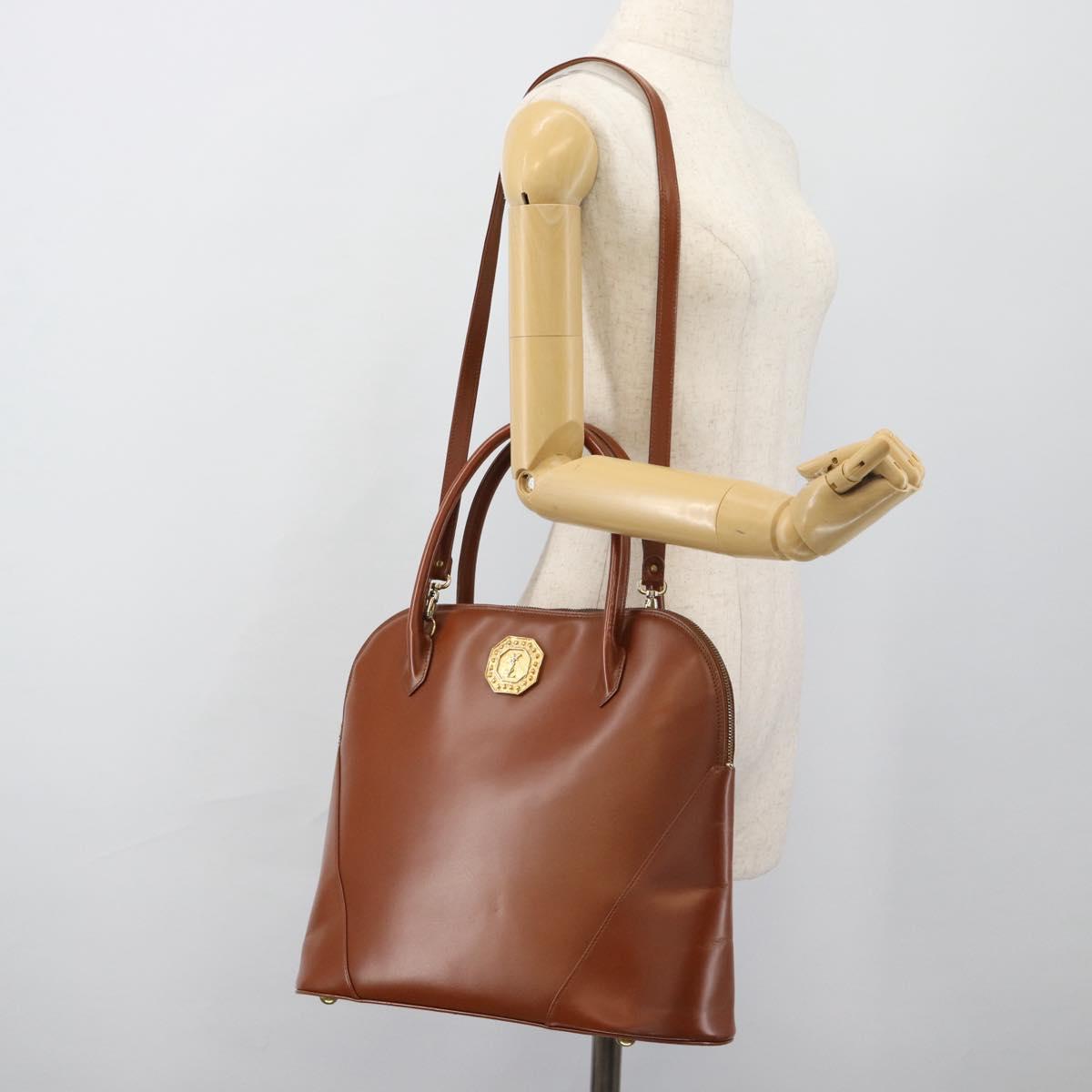 SAINT LAURENT Hand Bag Leather 2way Brown Gold Auth 183013