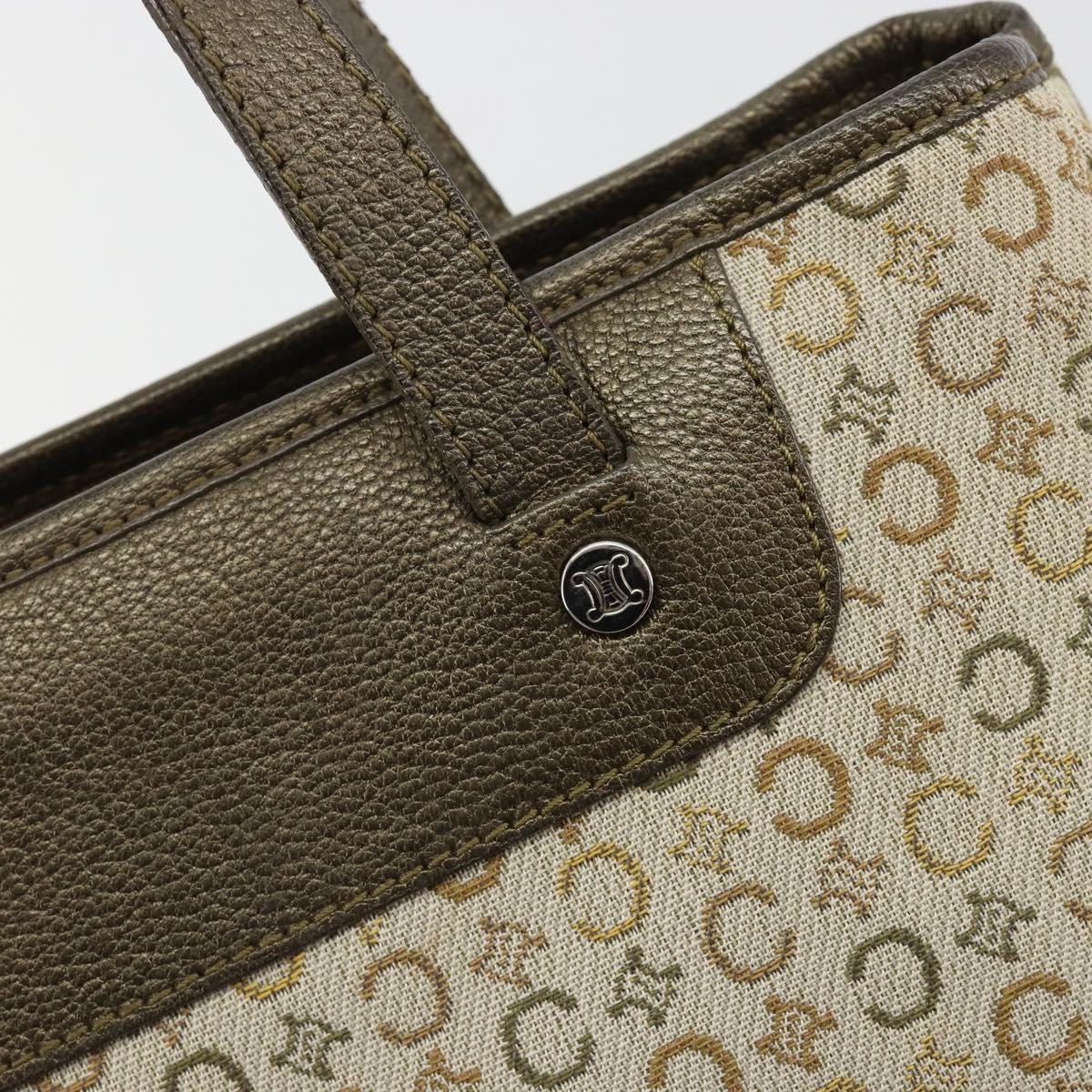 CELINE C Macadam Canvas Hand Bag Leather Beige Silver Auth 183014