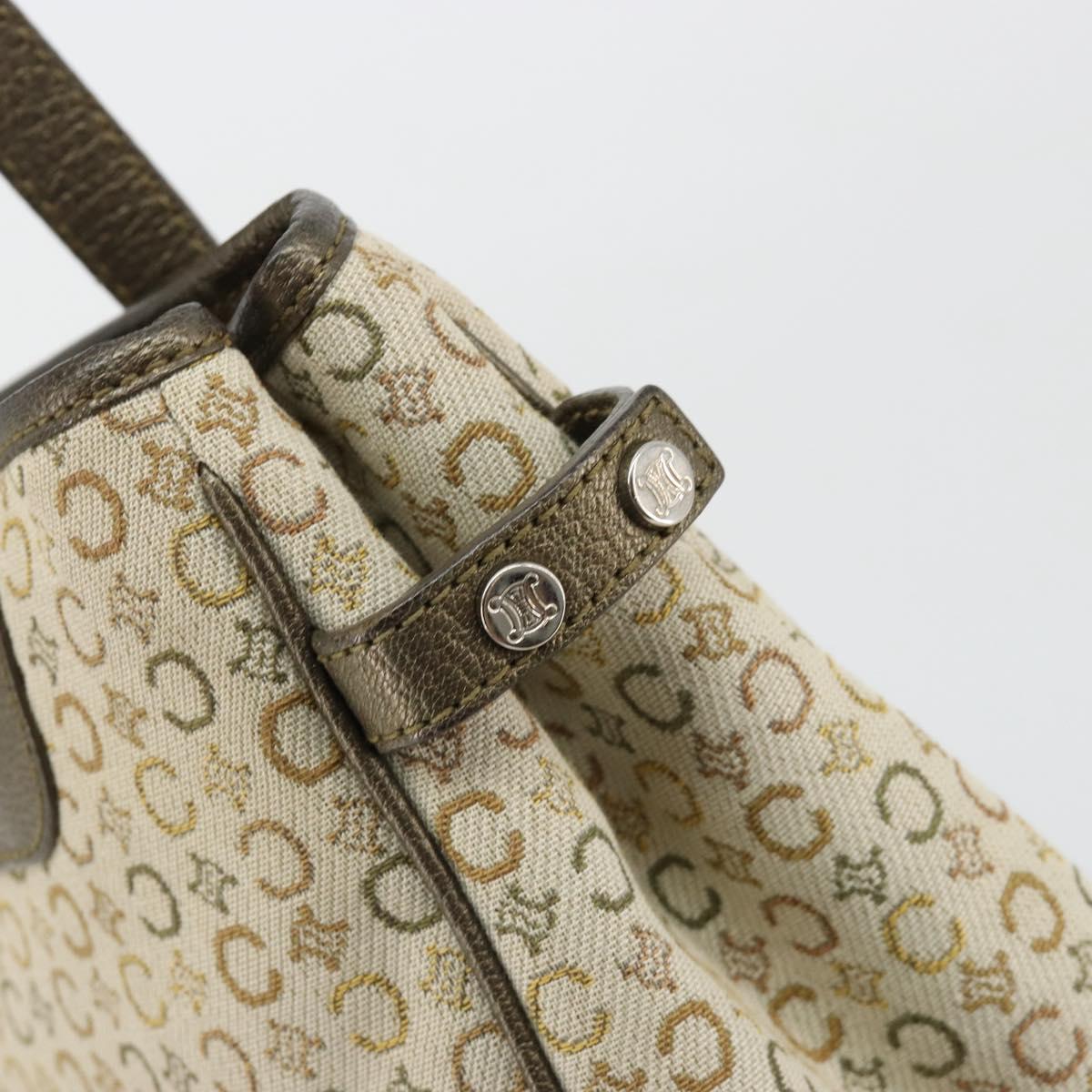CELINE C Macadam Canvas Hand Bag Leather Beige Silver Auth 183014