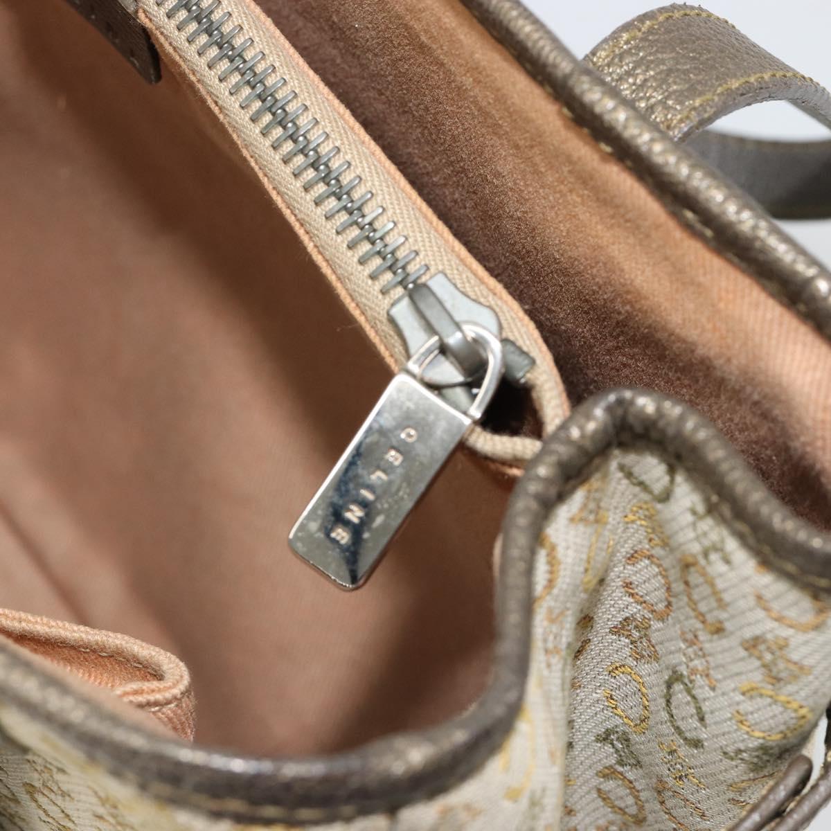 CELINE C Macadam Canvas Hand Bag Leather Beige Silver Auth 183014