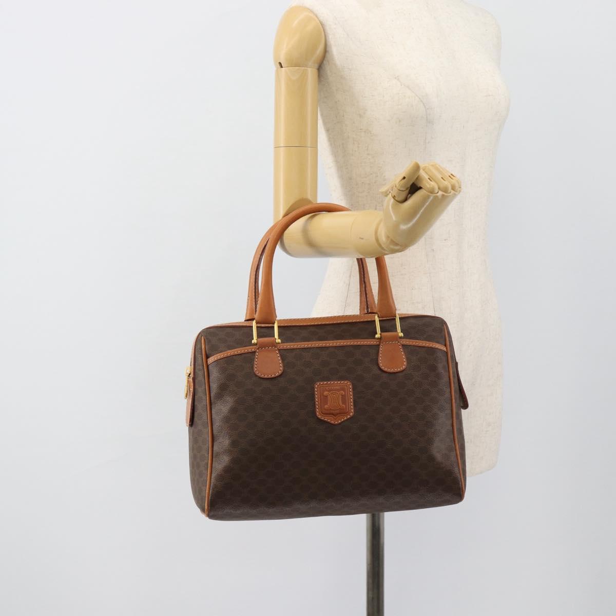 CELINE Macadam Canvas Boston Bag PVC Leather Brown Gold Auth 183015A