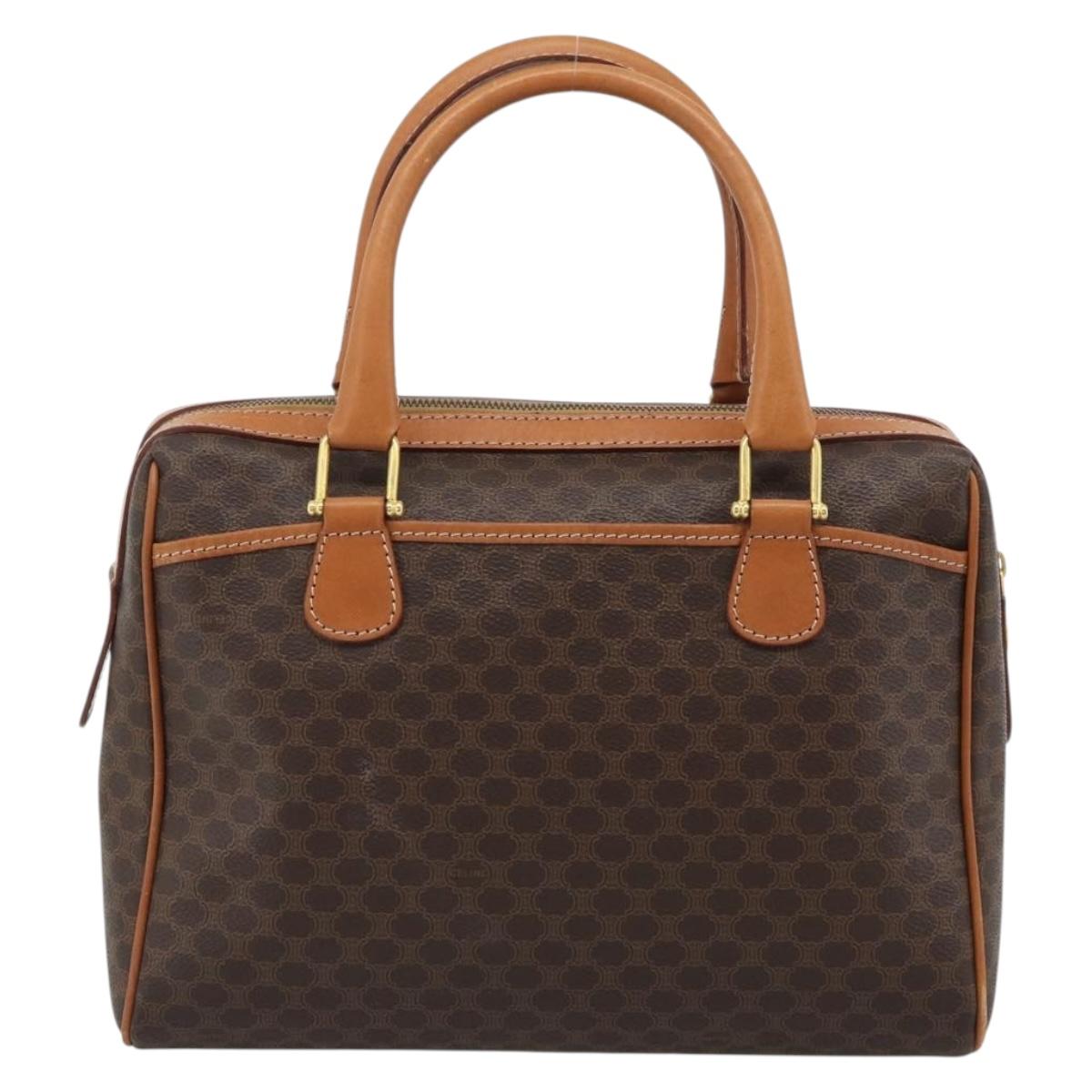 CELINE Macadam Canvas Boston Bag PVC Leather Brown Gold Auth 183015A