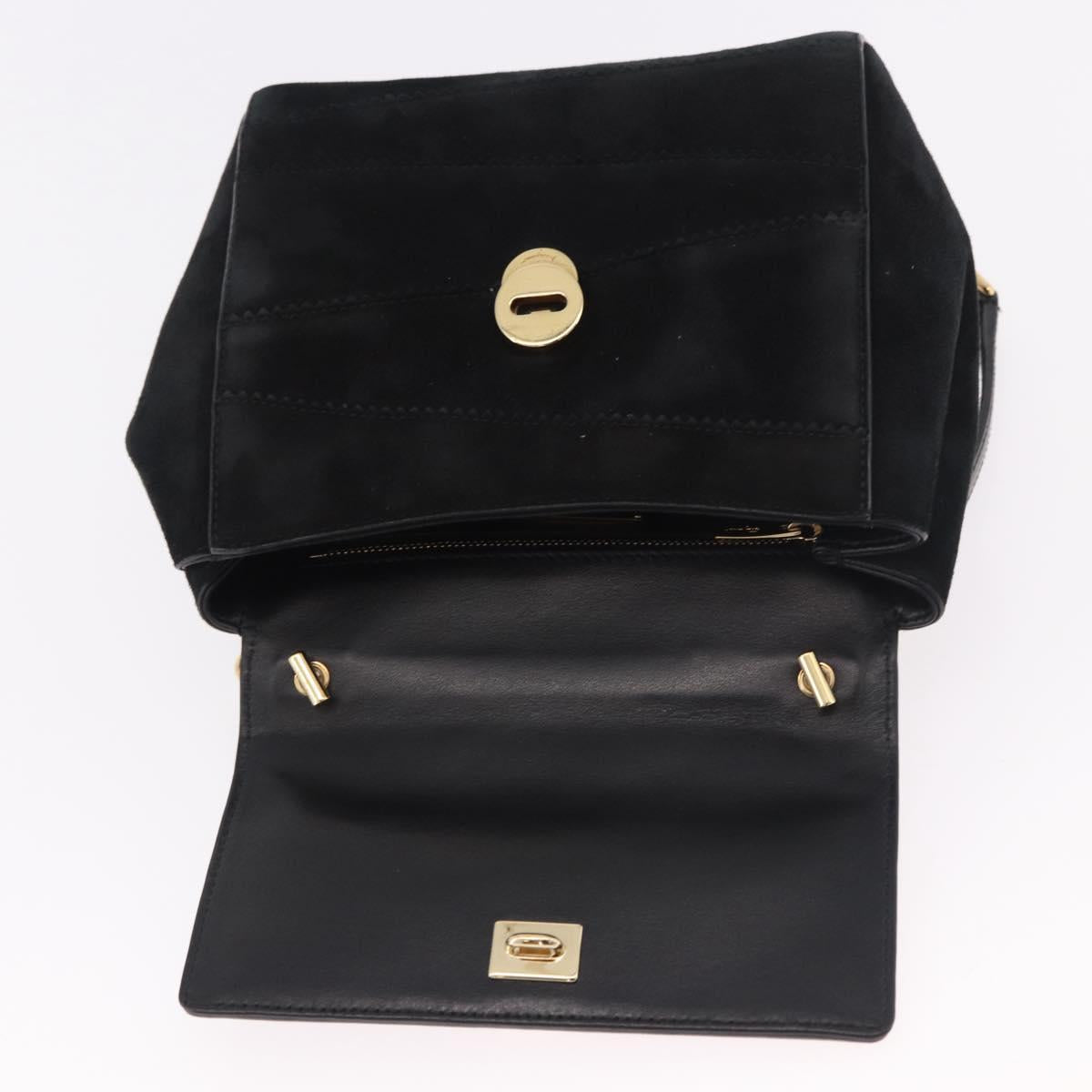 Salvatore Ferragamo Vala Chain Shoulder Bag Suede 2way Black Gold Auth 183018A