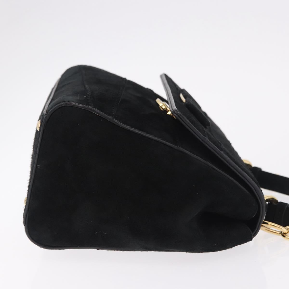 Salvatore Ferragamo Vala Chain Shoulder Bag Suede 2way Black Gold Auth 183018A