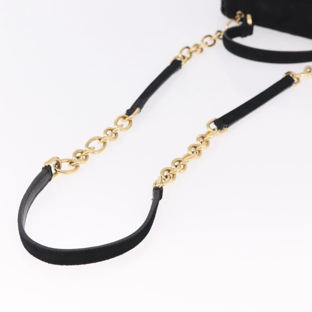 Salvatore Ferragamo Vala Chain Shoulder Bag Suede 2way Black Gold Auth 183018A