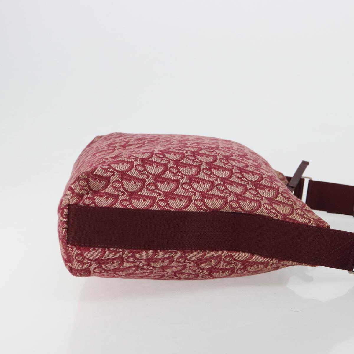 Christian Dior Trotter Canvas Shoulder Bag Red Silver Auth 183019A