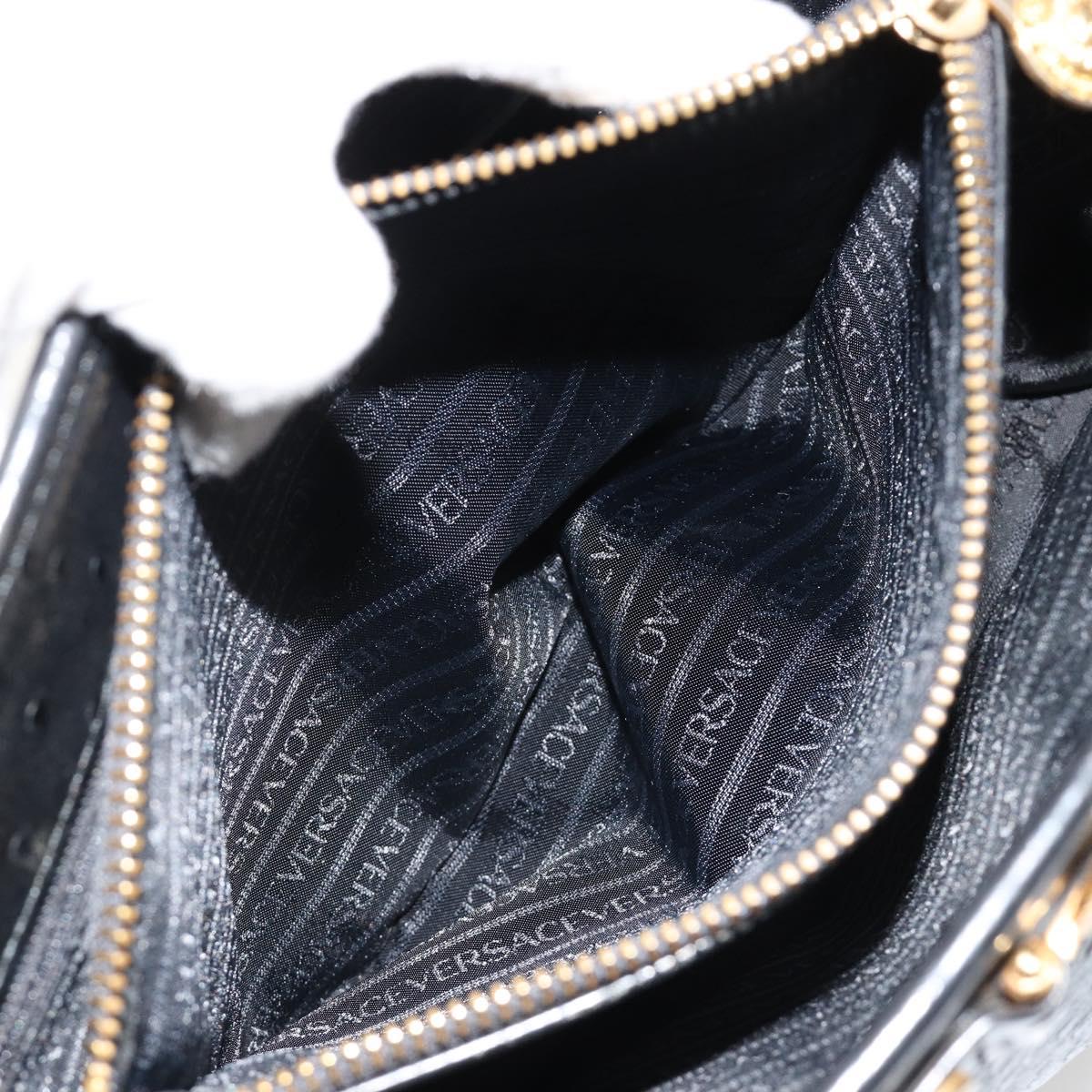 Gianni Versace Shoulder Bag Leather Embossed Black Gold Auth 183020