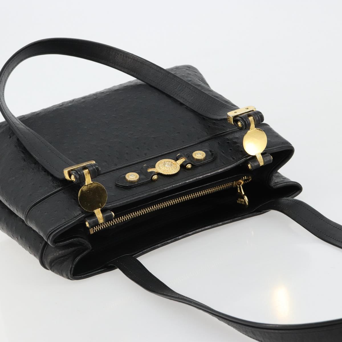 Gianni Versace Shoulder Bag Leather Embossed Black Gold Auth 183020