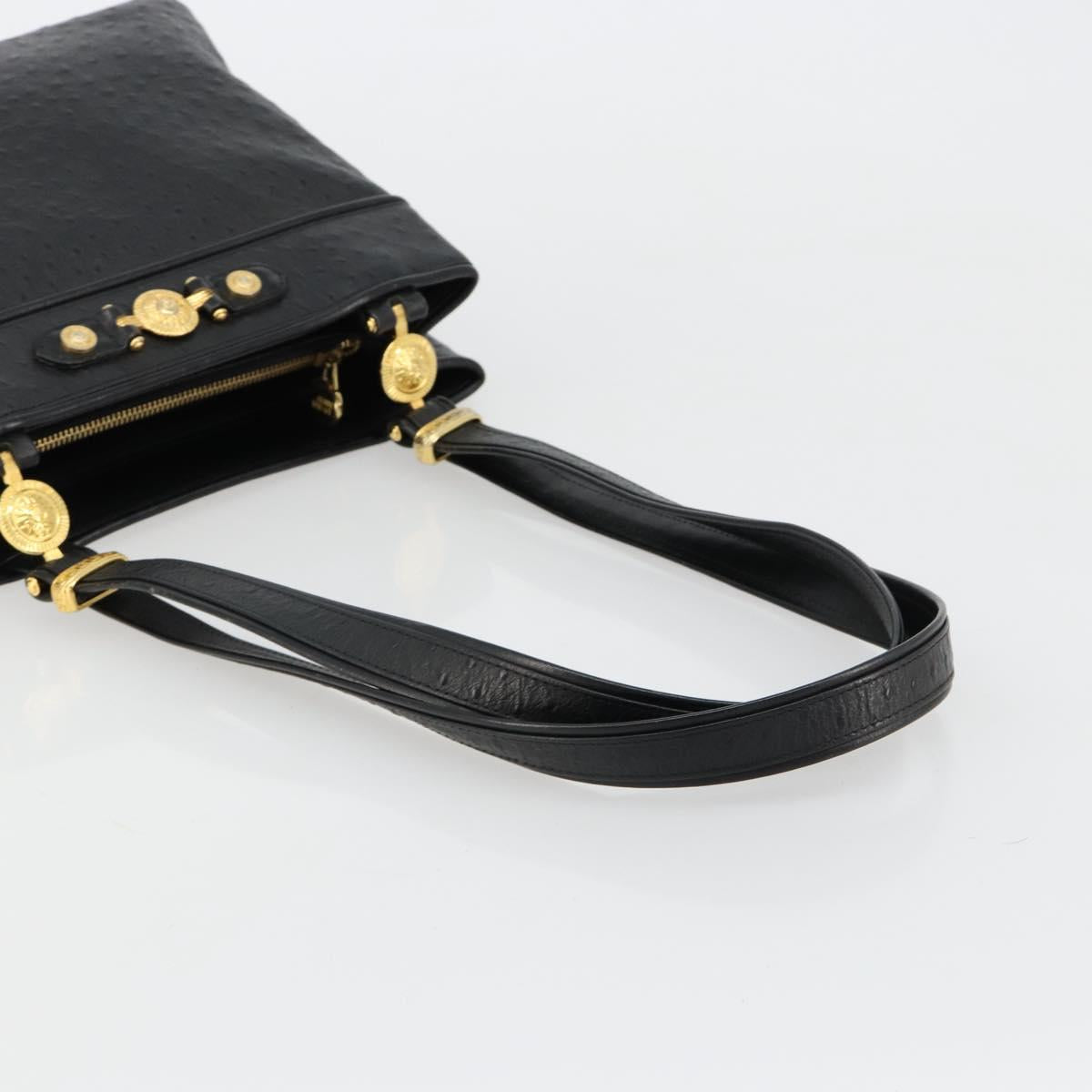 Gianni Versace Shoulder Bag Leather Embossed Black Gold Auth 183020