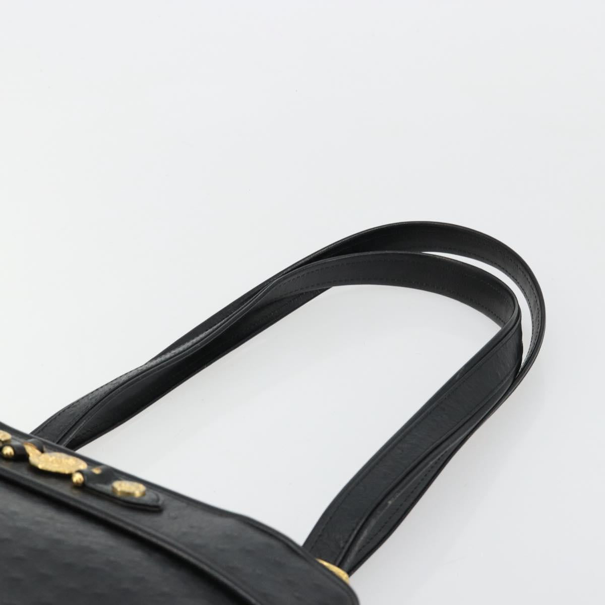 Gianni Versace Shoulder Bag Leather Embossed Black Gold Auth 183020