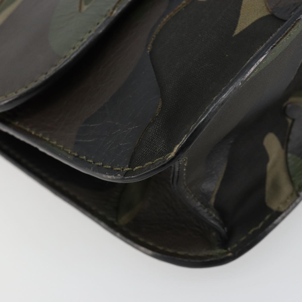 VALENTINO Chain Shoulder Bag Leather Green Gold Auth 183023A
