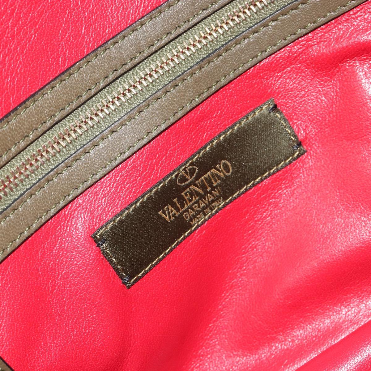 VALENTINO Chain Shoulder Bag Leather Green Gold Auth 183023A
