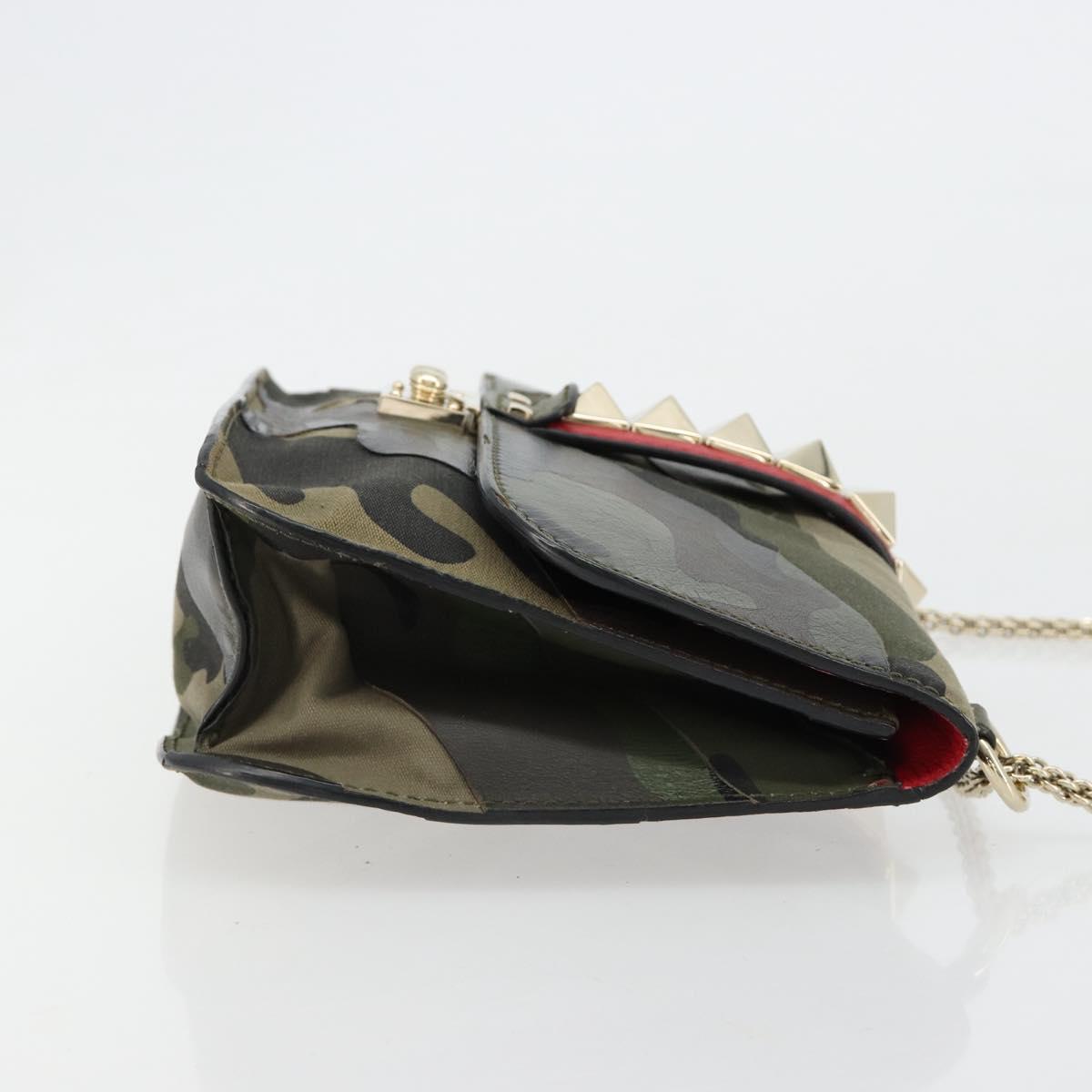 VALENTINO Chain Shoulder Bag Leather Green Gold Auth 183023A