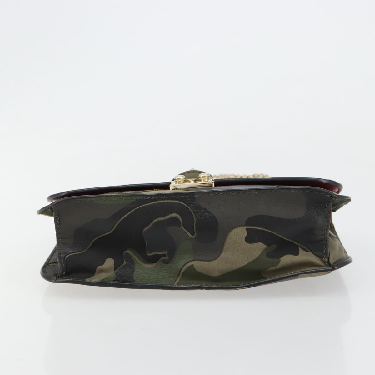 VALENTINO Chain Shoulder Bag Leather Green Gold Auth 183023A