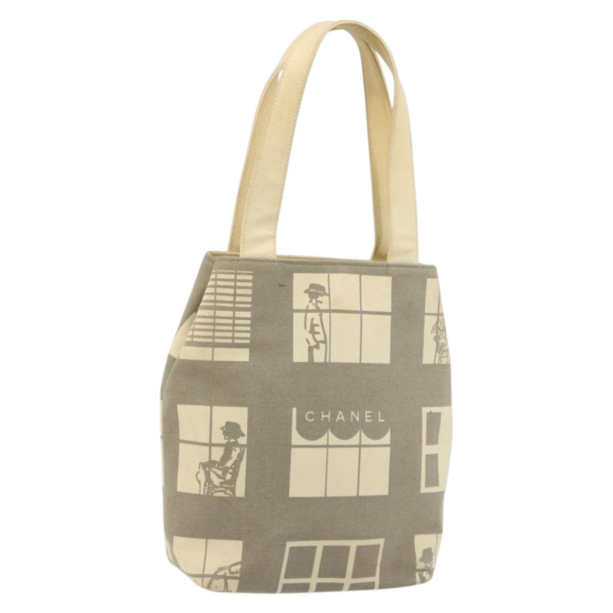 CHANEL Window line Tote Bag Canvas Beige Gold CC Auth 183024