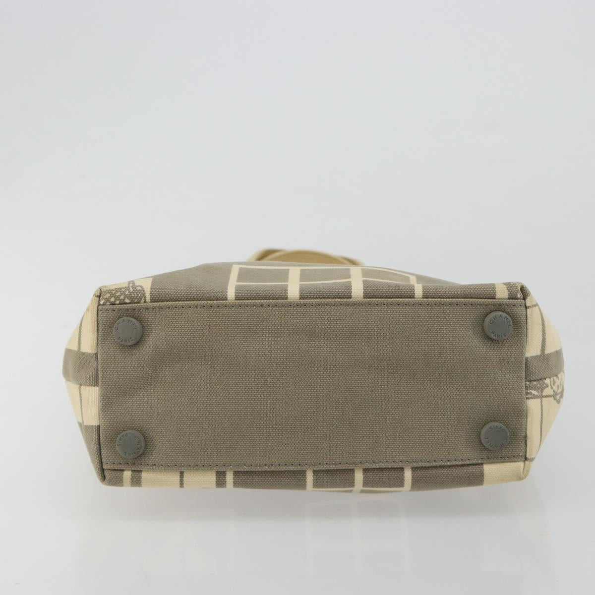 CHANEL Window line Tote Bag Canvas Beige Gold CC Auth 183024