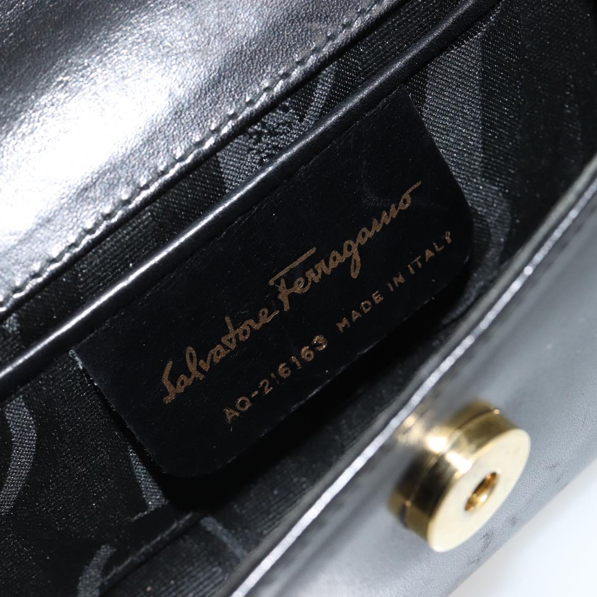 Salvatore Ferragamo Vala Chain Shoulder Bag Leather Black Gold Auth 183025