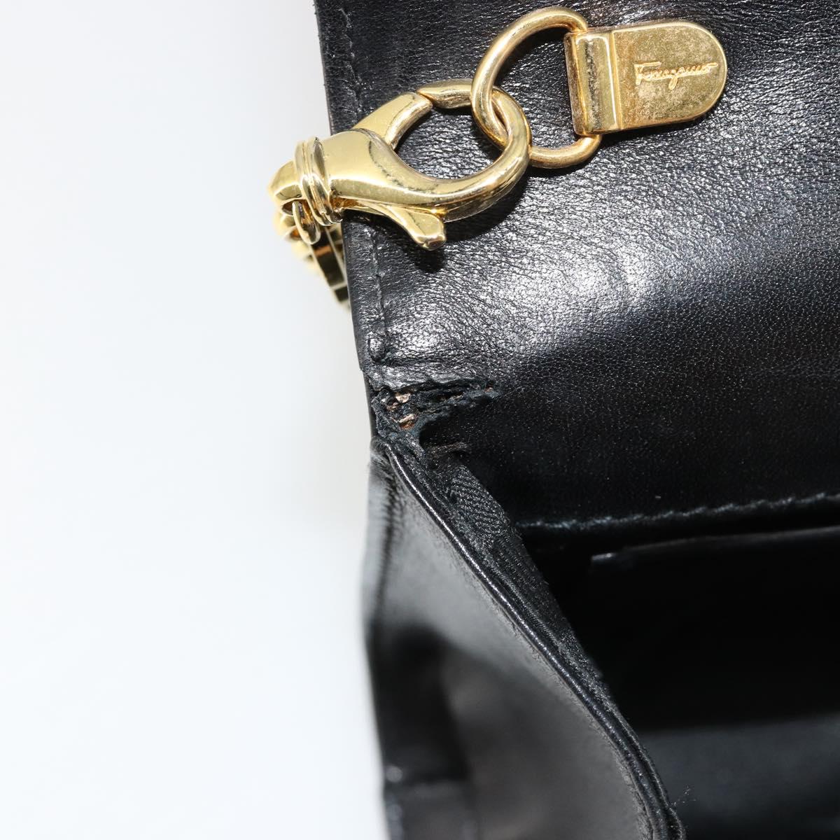 Salvatore Ferragamo Vala Chain Shoulder Bag Leather Black Gold Auth 183025