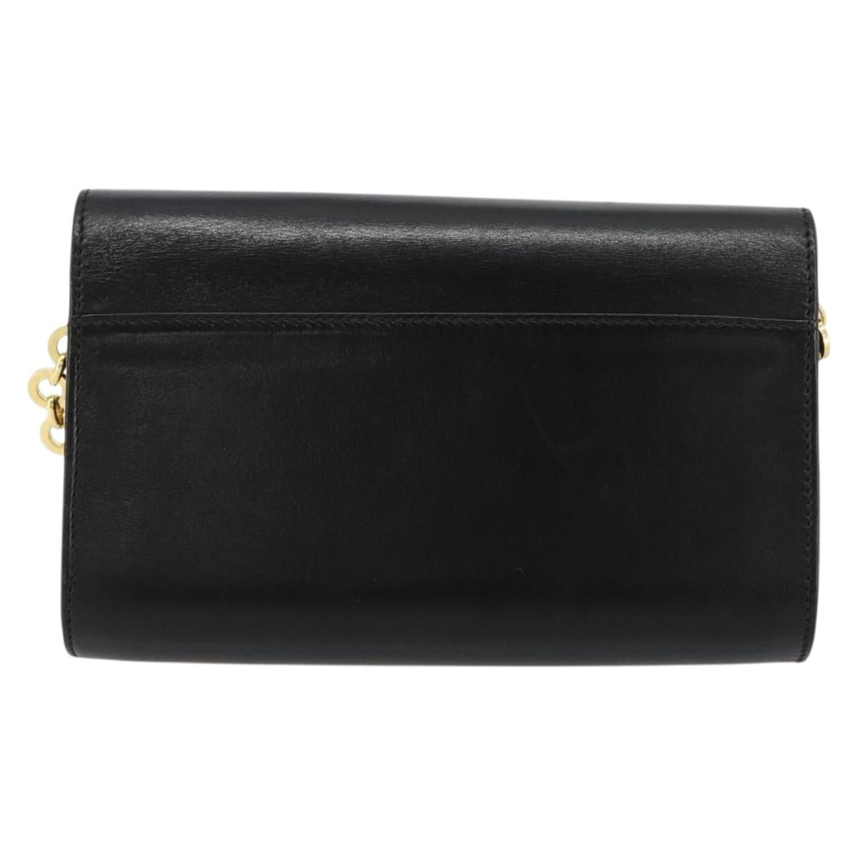 Salvatore Ferragamo Vala Chain Shoulder Bag Leather Black Gold Auth 183025