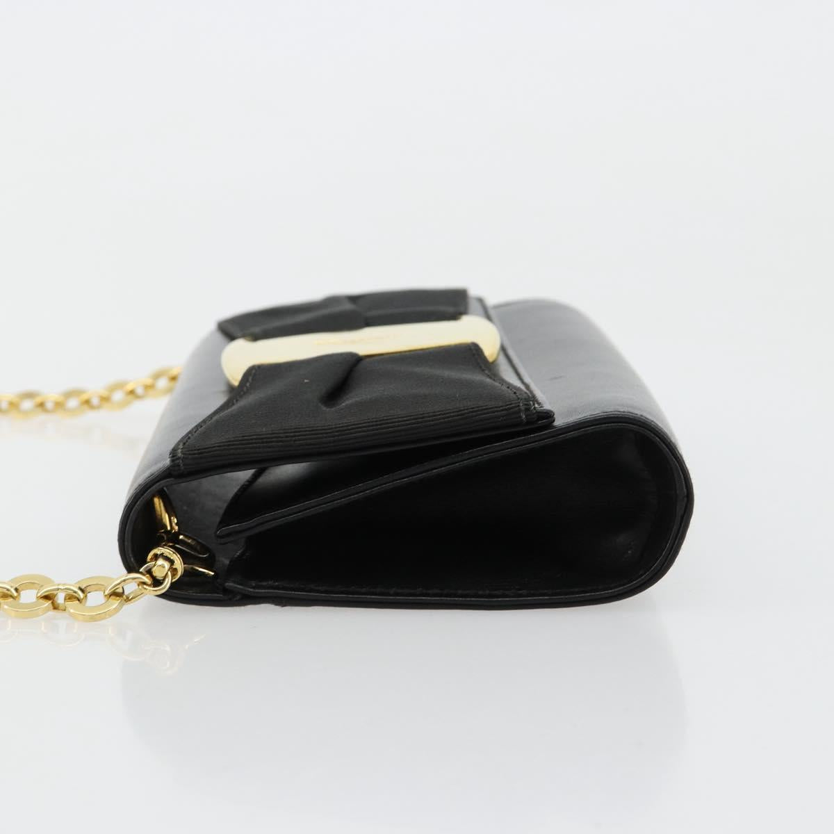 Salvatore Ferragamo Vala Chain Shoulder Bag Leather Black Gold Auth 183025