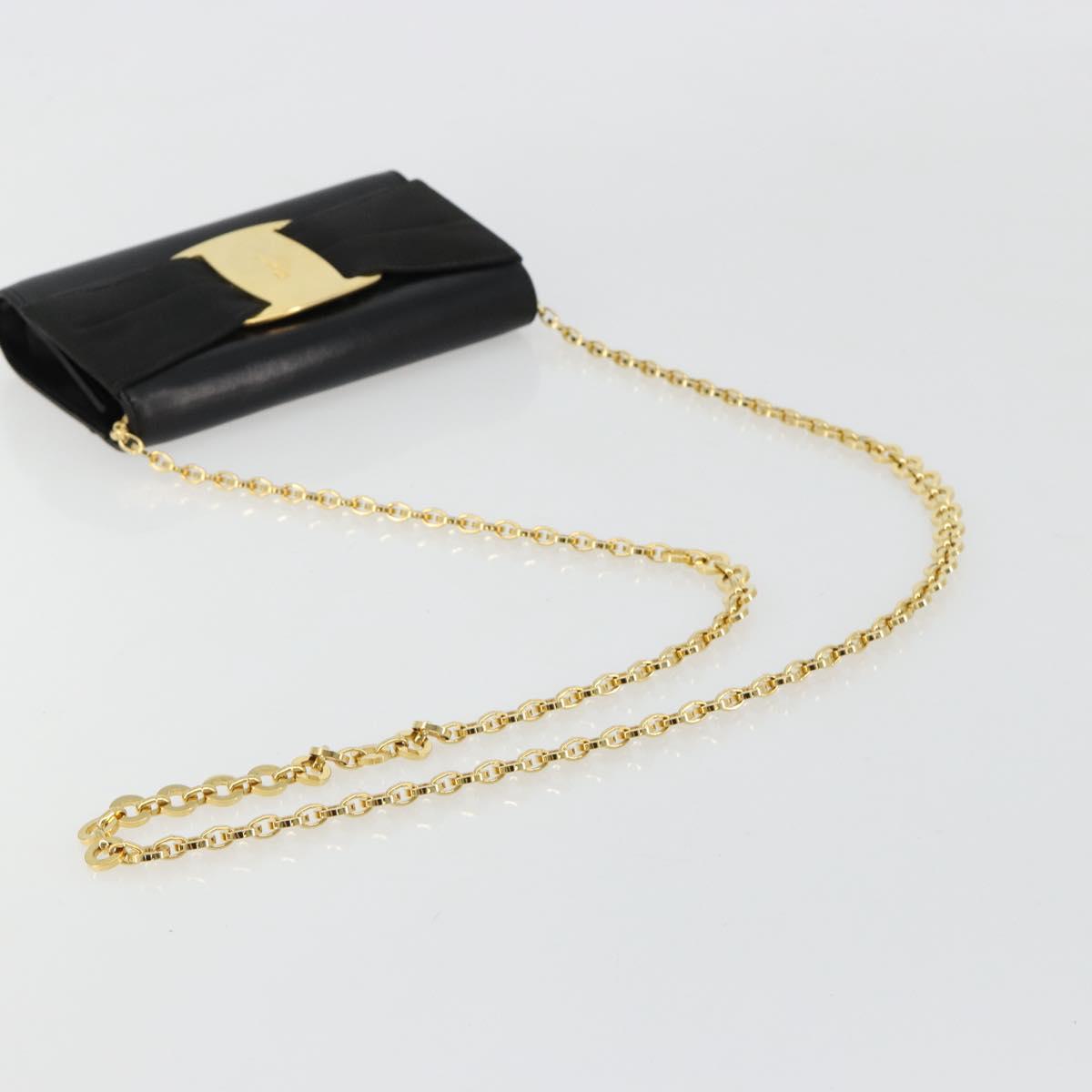 Salvatore Ferragamo Vala Chain Shoulder Bag Leather Black Gold Auth 183025