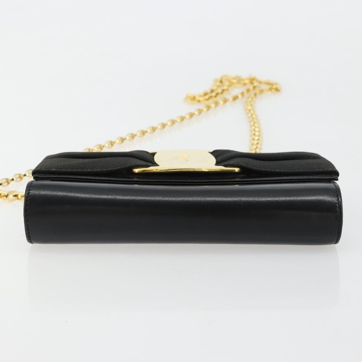 Salvatore Ferragamo Vala Chain Shoulder Bag Leather Black Gold Auth 183025