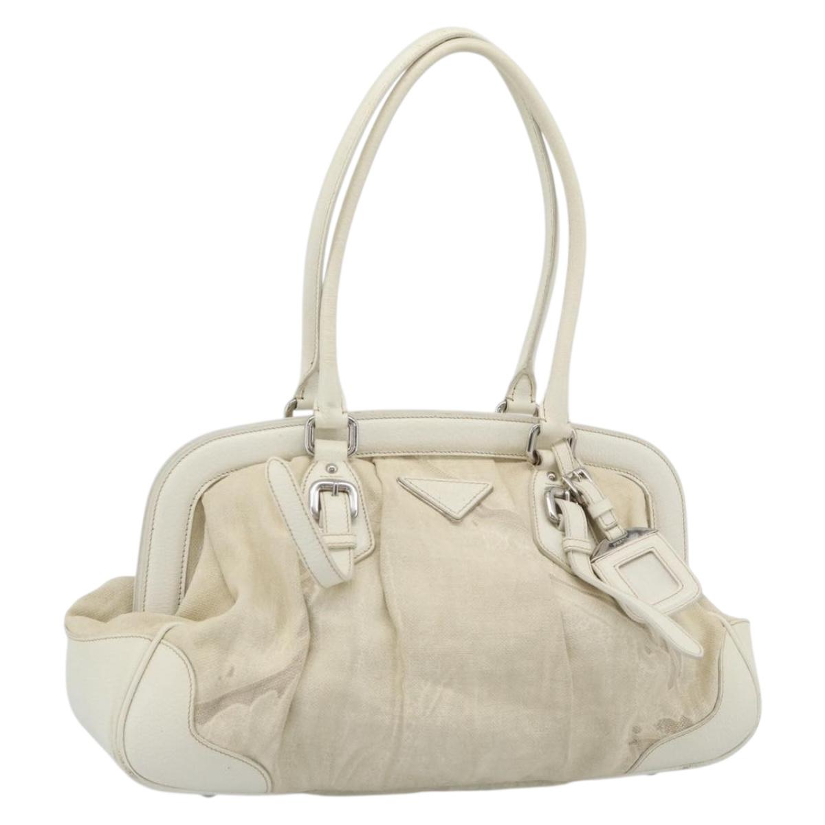 PRADA Tote Bag Canvas White Silver Auth 183028A