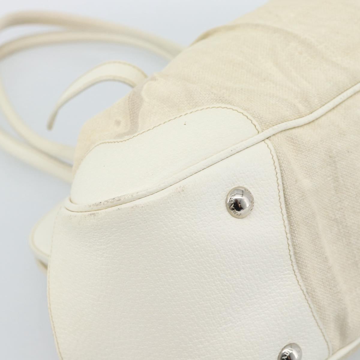 PRADA Tote Bag Canvas White Silver Auth 183028A