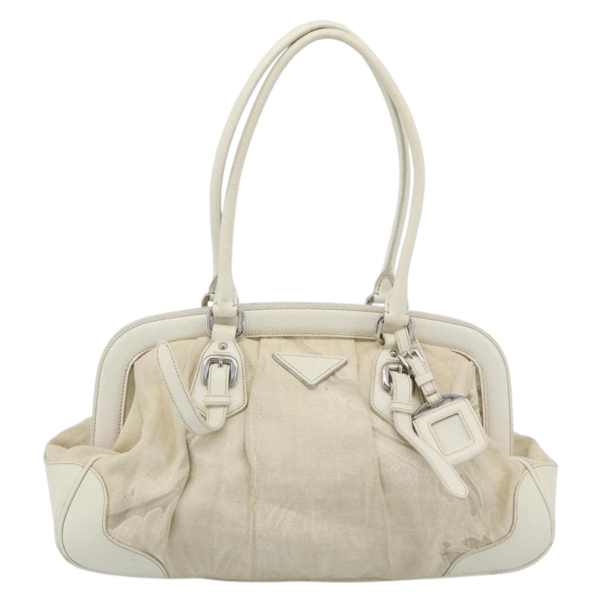 PRADA Tote Bag Canvas White Silver Auth 183028A