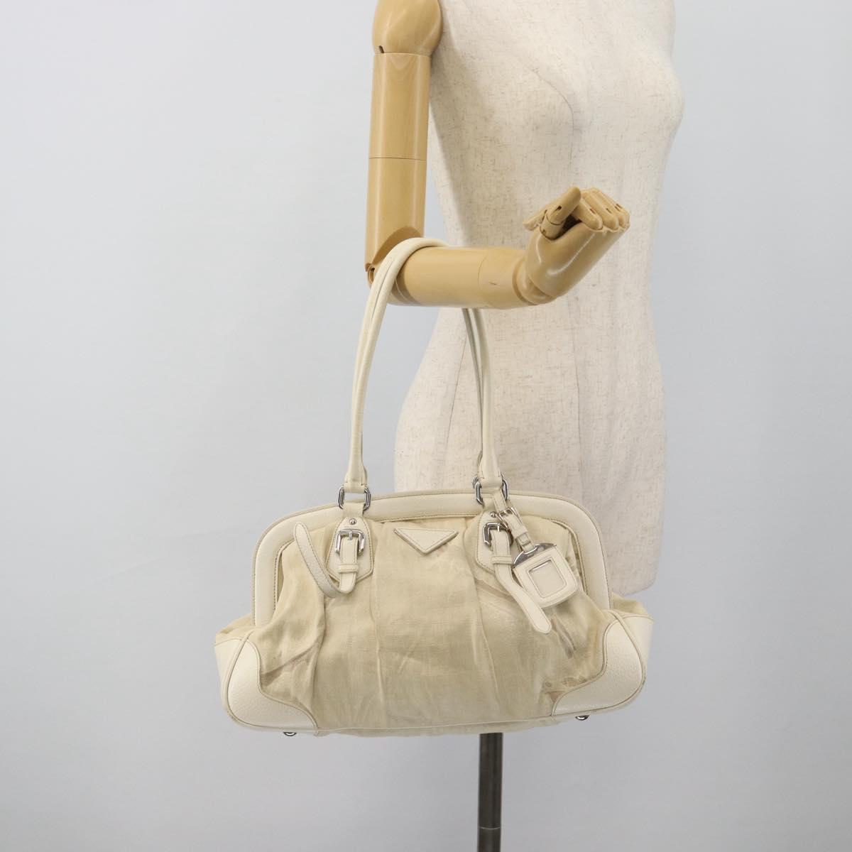 PRADA Tote Bag Canvas White Silver Auth 183028A