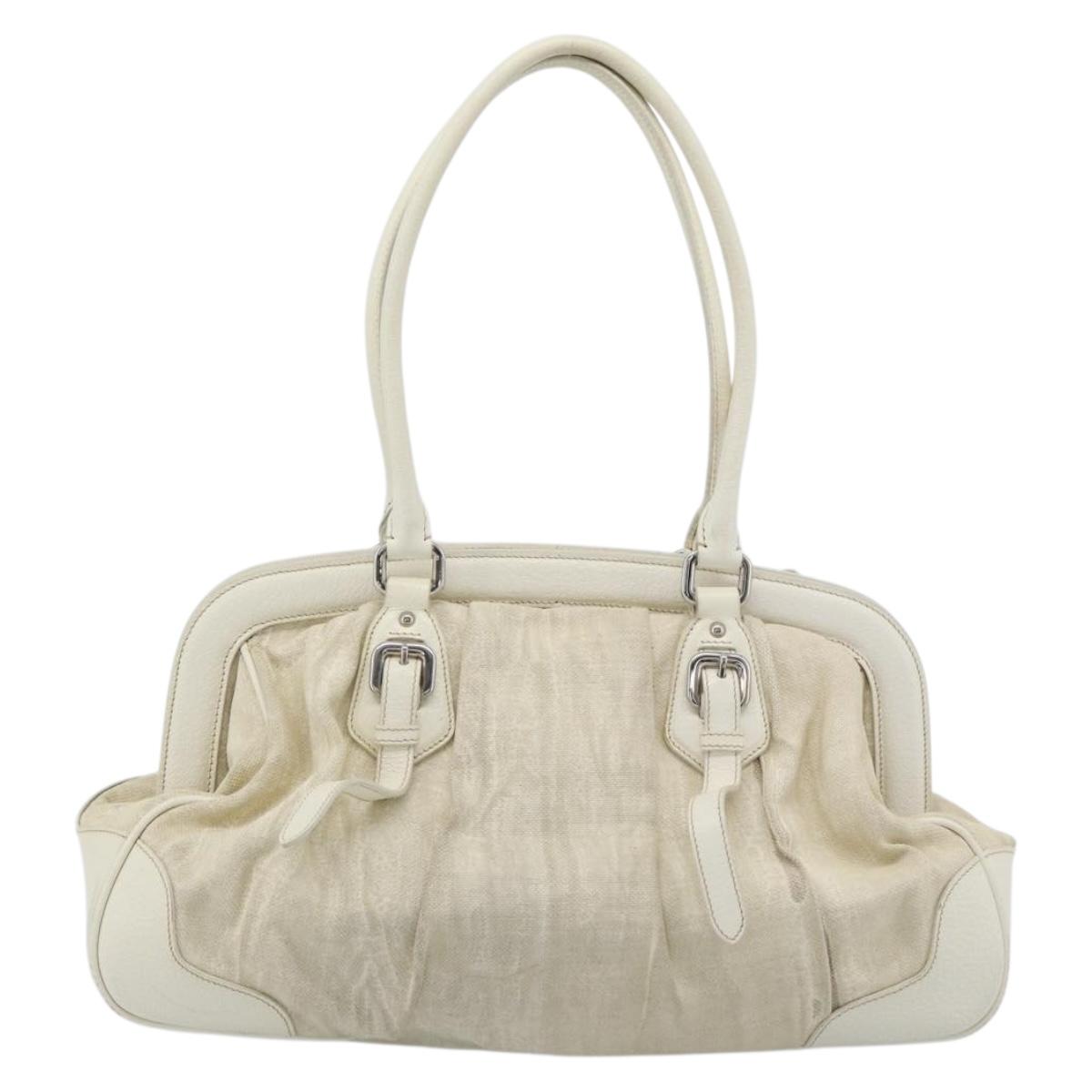 PRADA Tote Bag Canvas White Silver Auth 183028A