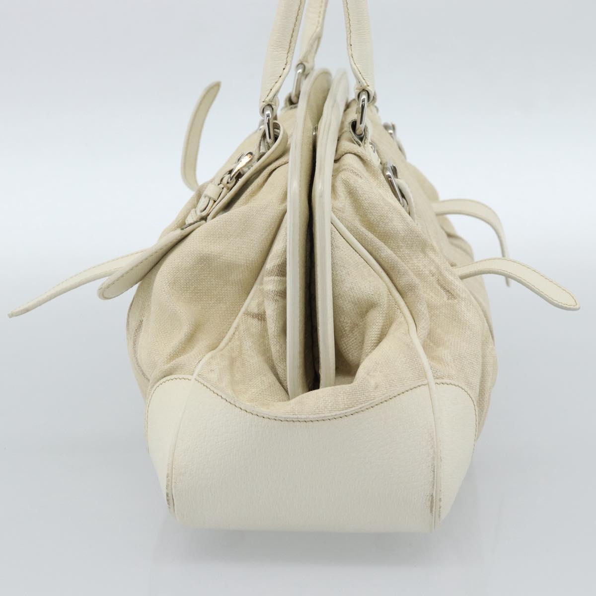 PRADA Tote Bag Canvas White Silver Auth 183028A