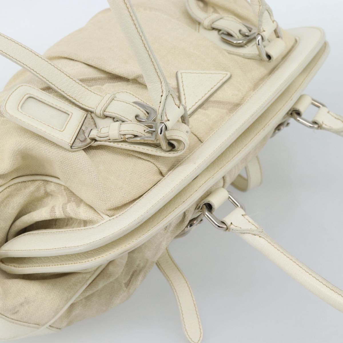 PRADA Tote Bag Canvas White Silver Auth 183028A