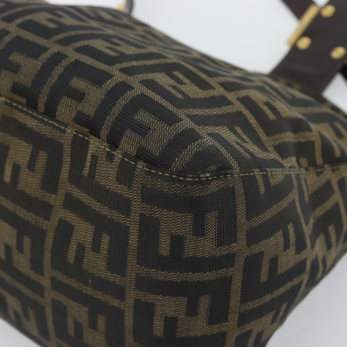 FENDI Zucca Canvas Mamma Baguette Shoulder Bag Black Brown Auth 183031V