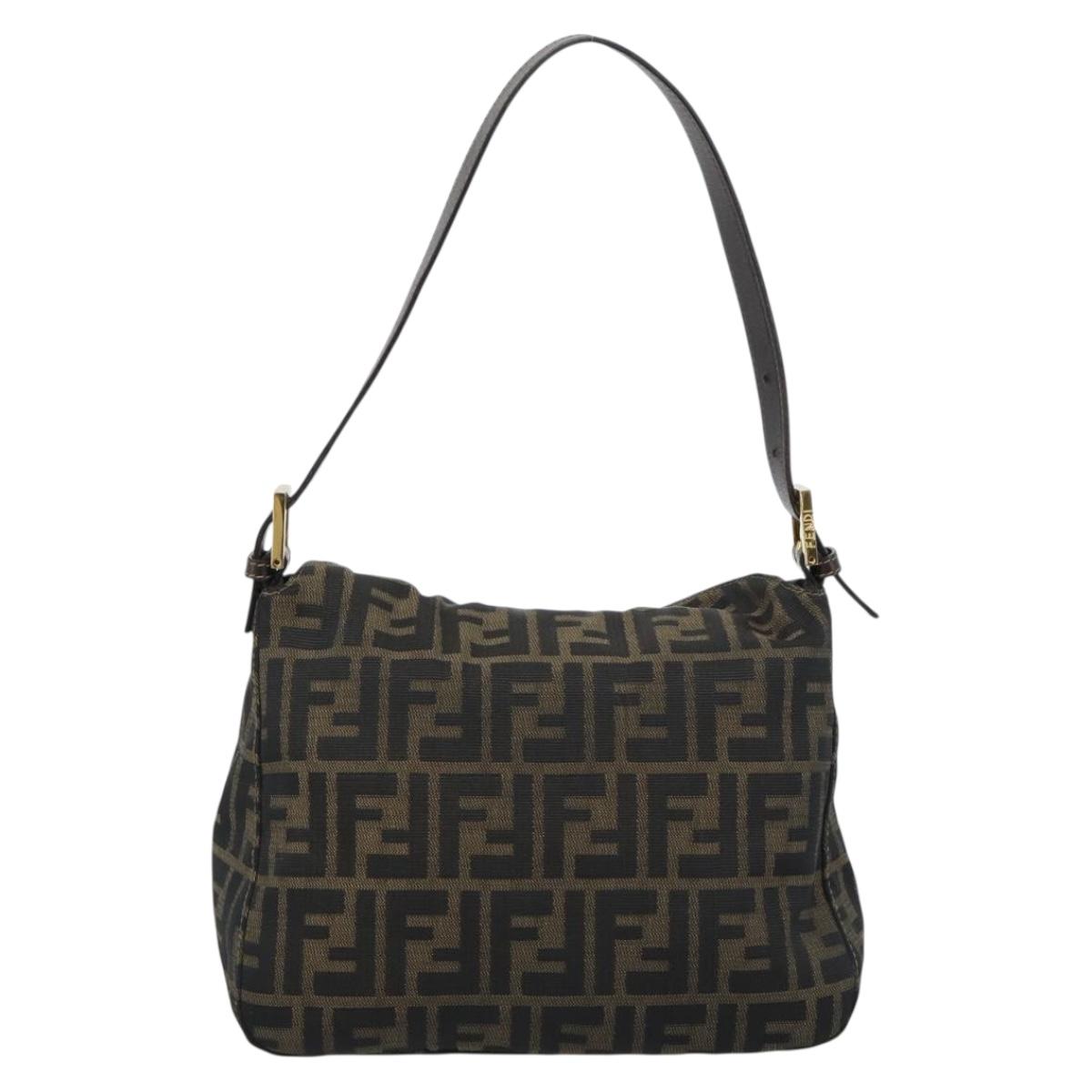 FENDI Zucca Canvas Mamma Baguette Shoulder Bag Black Brown Auth 183031V