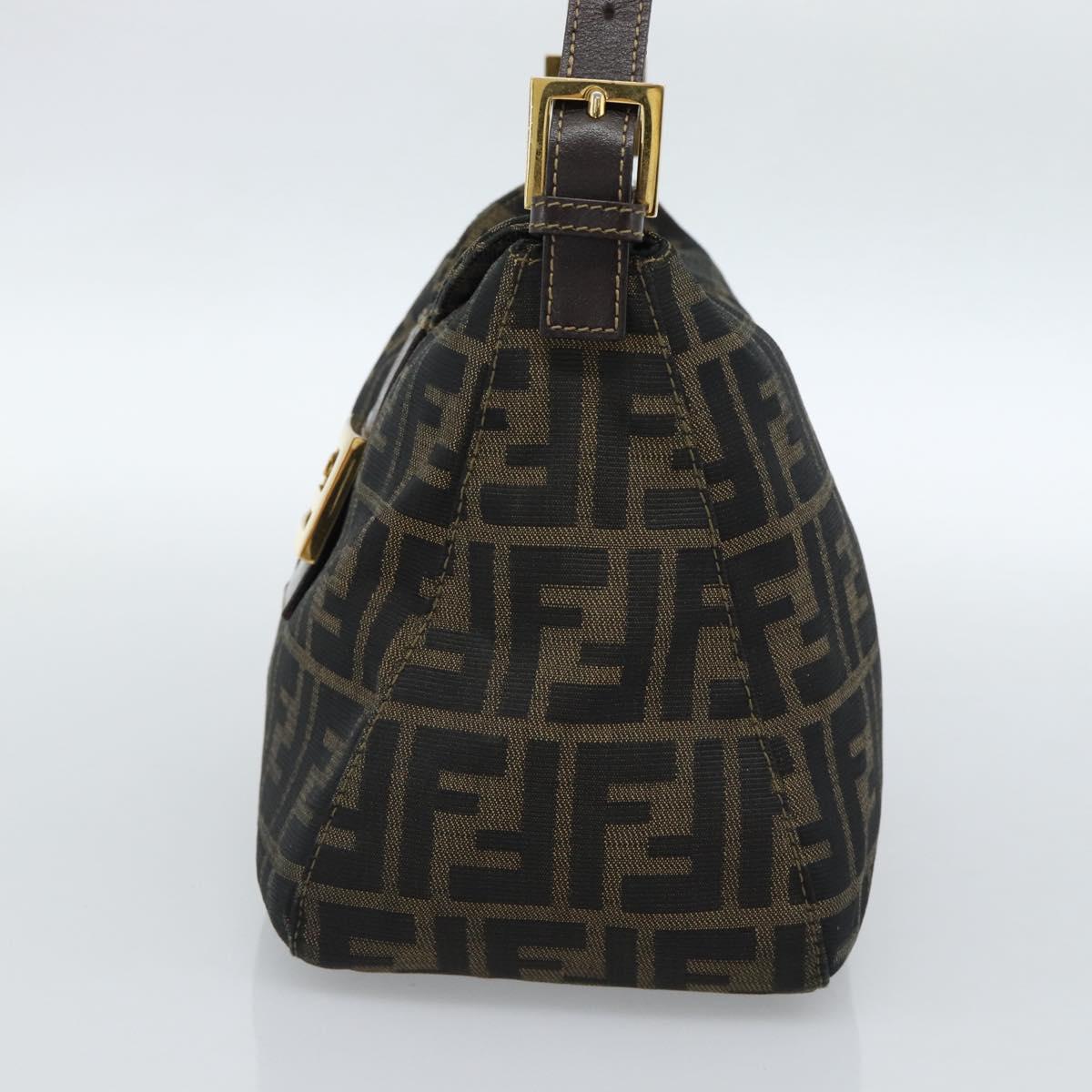 FENDI Zucca Canvas Mamma Baguette Shoulder Bag Black Brown Auth 183031V