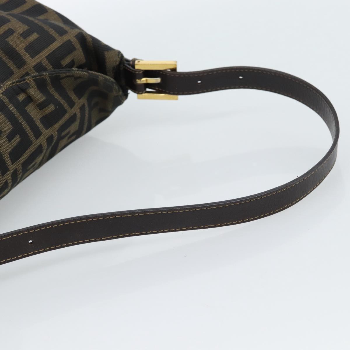 FENDI Zucca Canvas Mamma Baguette Shoulder Bag Black Brown Auth 183031V