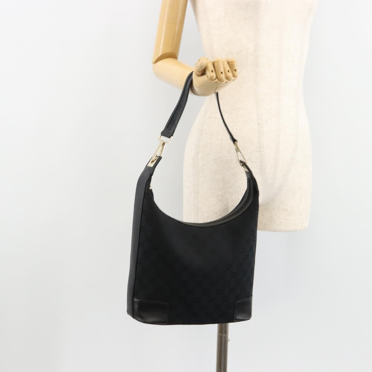 GUCCI GG Canvas Shoulder Bag Black Gold Auth 183032