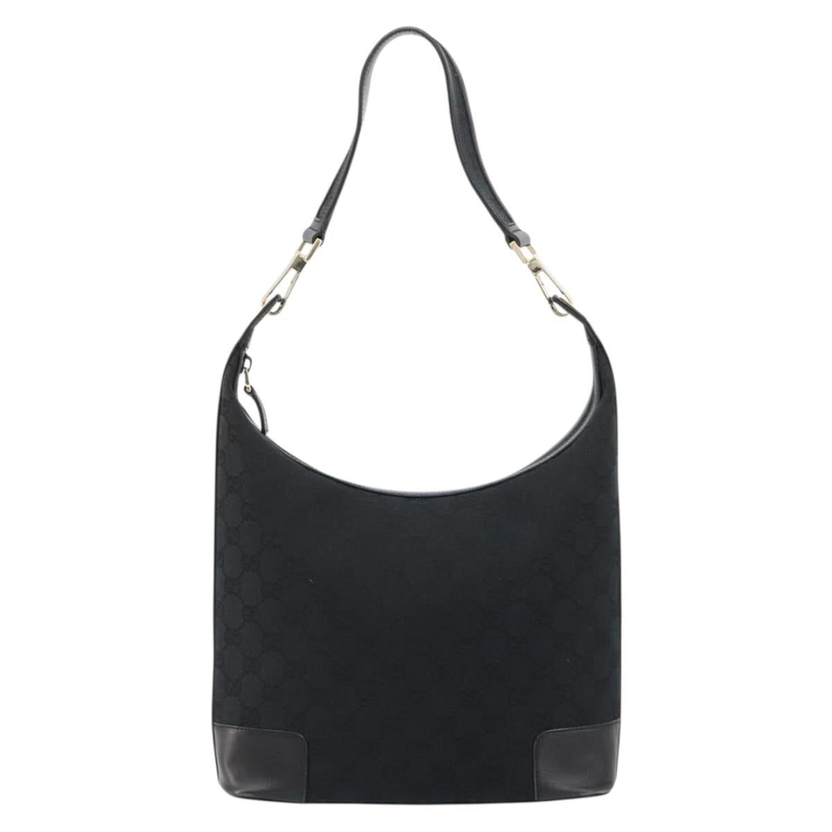 GUCCI GG Canvas Shoulder Bag Black Gold Auth 183032