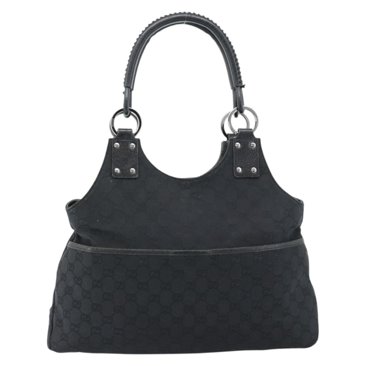 GUCCI GG Canvas Hand Bag Black Silver Auth 183035