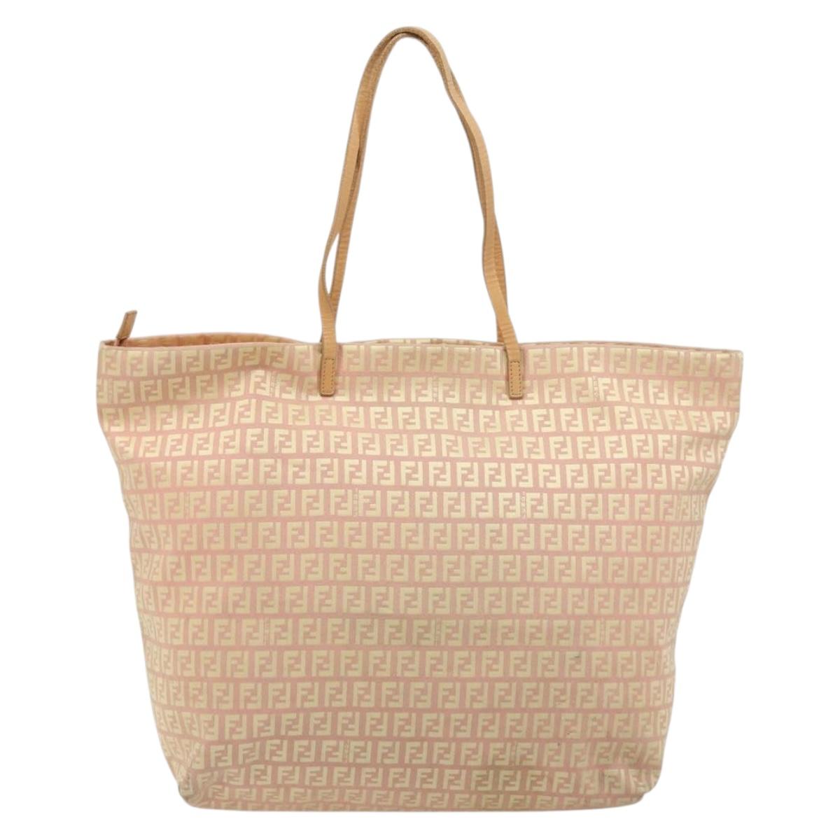 FENDI Zucchino Canvas Tote Bag Pink Gold Auth 183038A