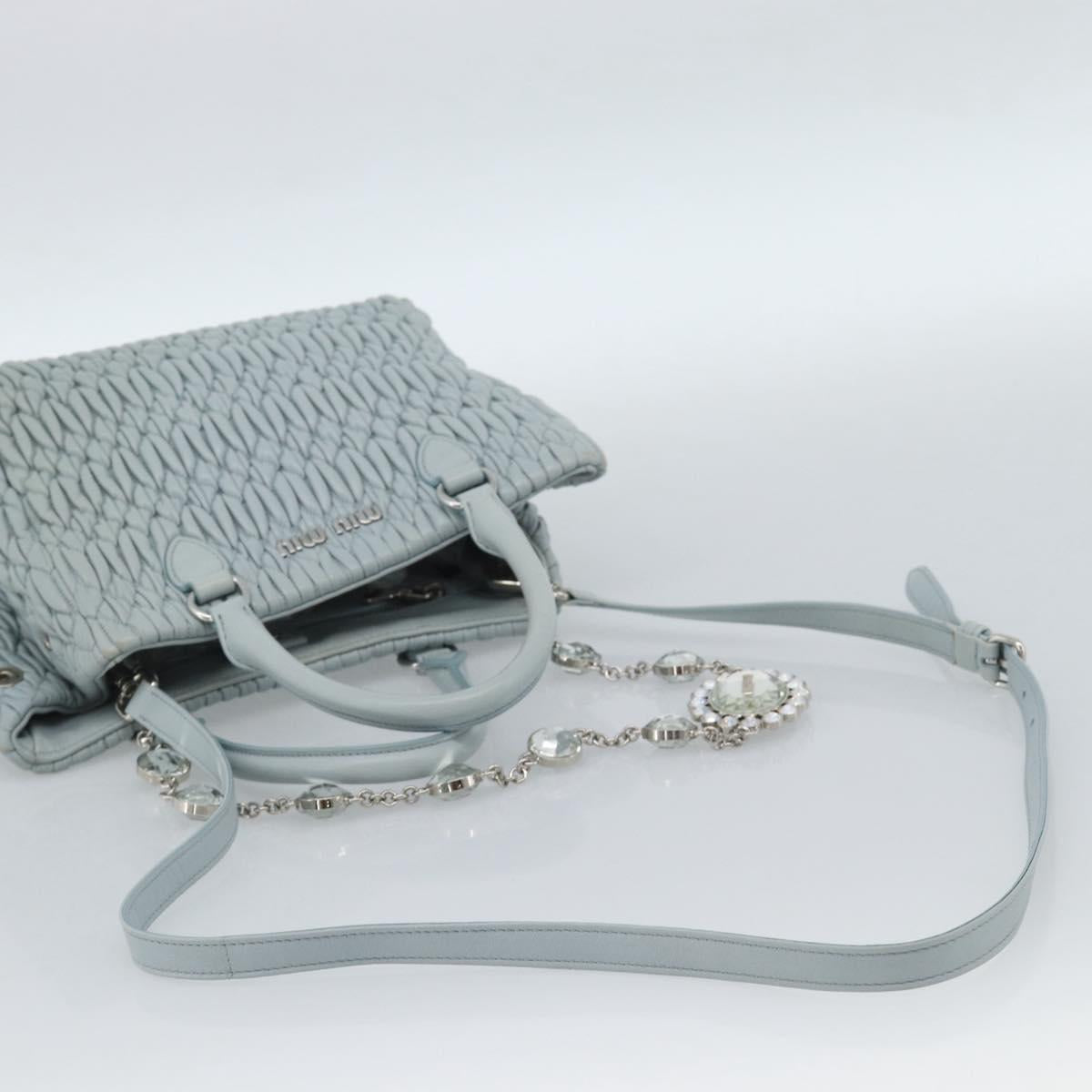 Miu Miu Matelasse Chain Shoulder Bag Leather 2way Silver Light Blue Auth 183039A