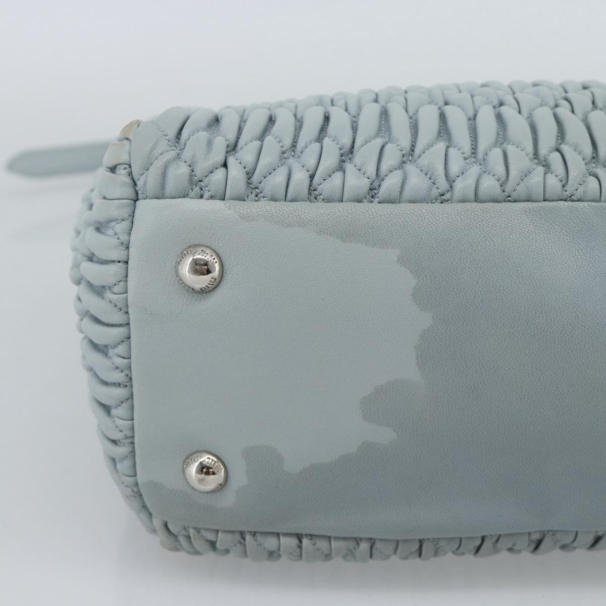 Miu Miu Matelasse Chain Shoulder Bag Leather 2way Silver Light Blue Auth 183039A