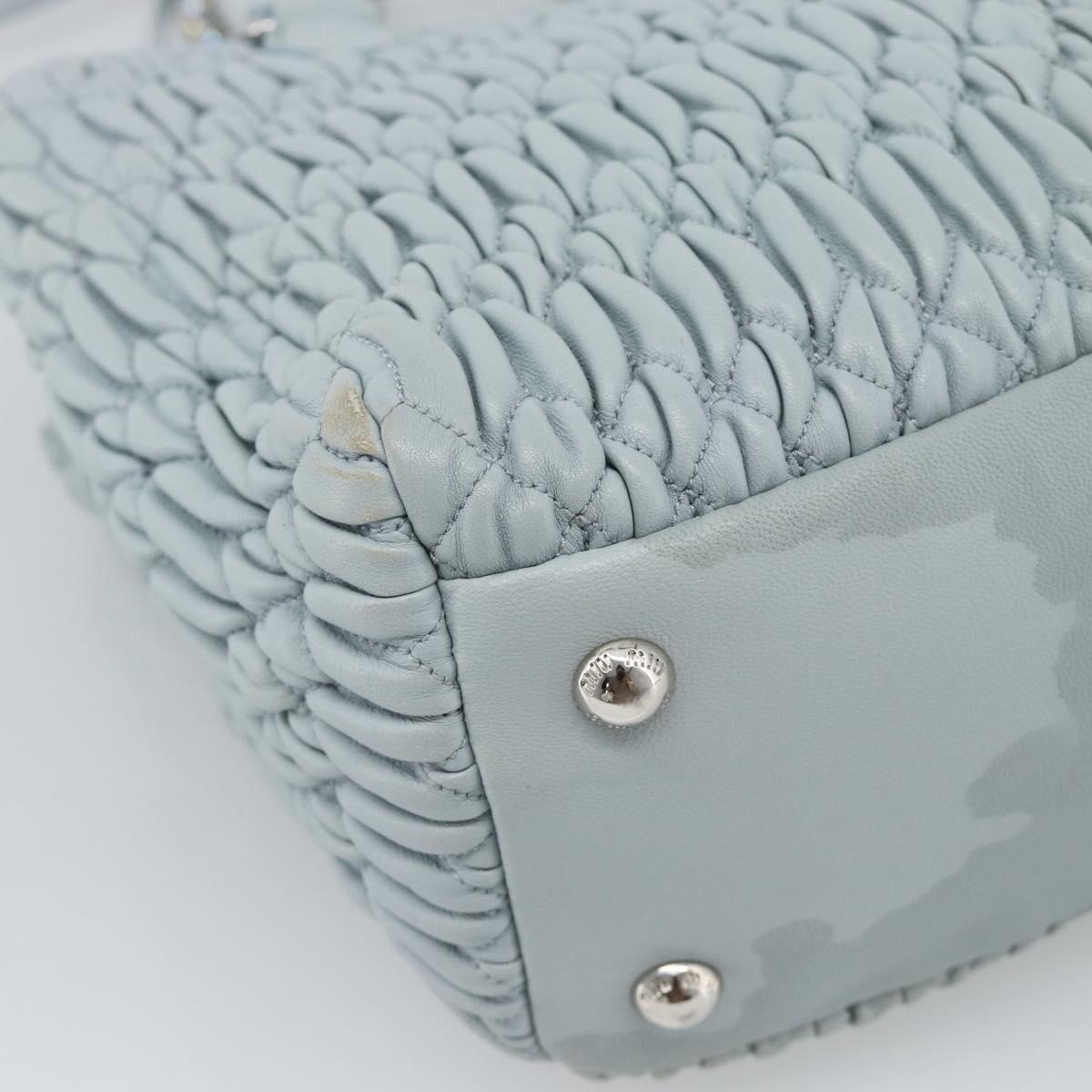 Miu Miu Matelasse Chain Shoulder Bag Leather 2way Silver Light Blue Auth 183039A