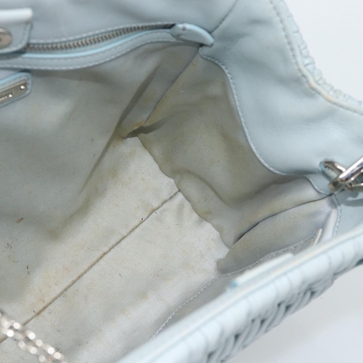 Miu Miu Matelasse Chain Shoulder Bag Leather 2way Silver Light Blue Auth 183039A